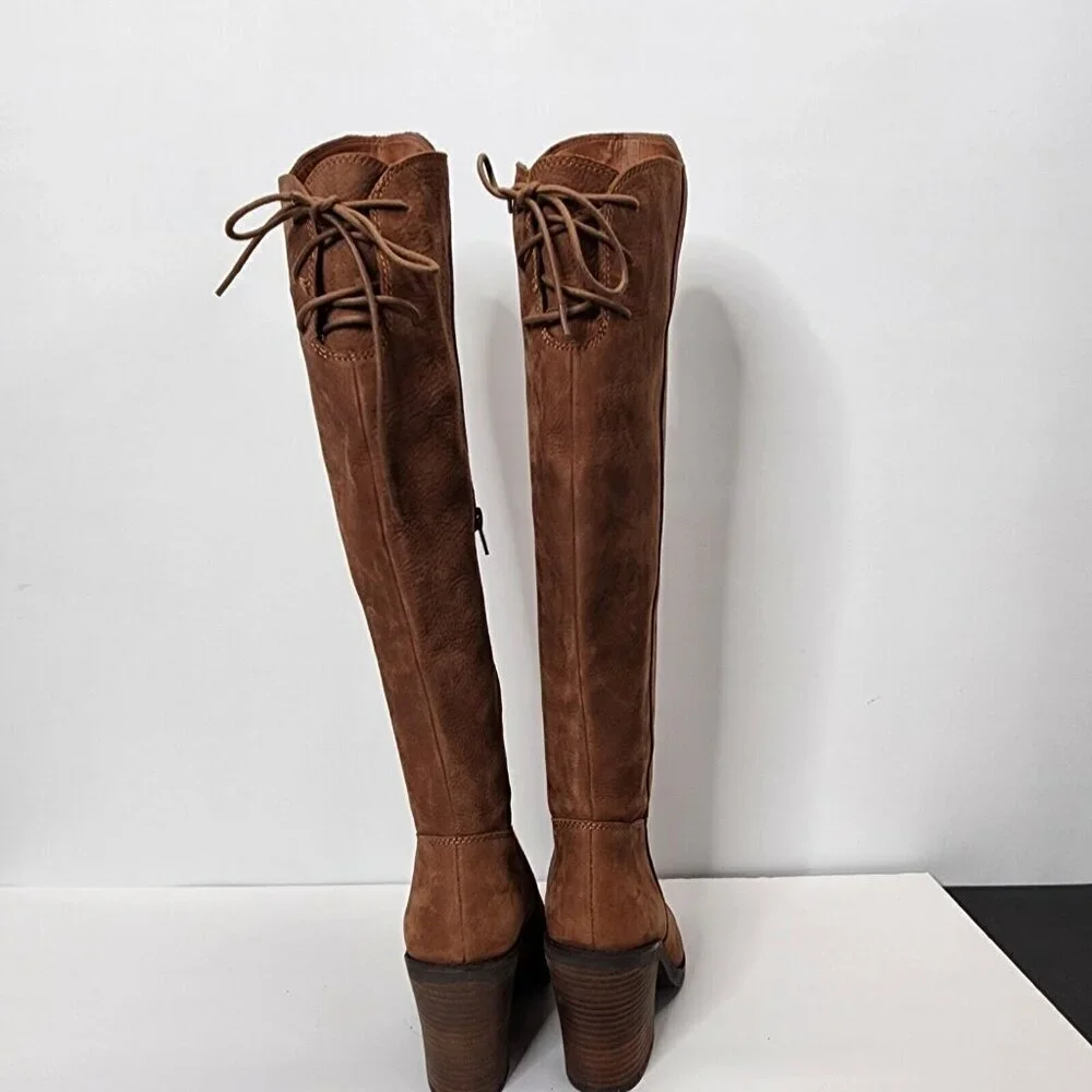 NWOB Lucky Brand Pembe Brown Leather OTK Over the Knee Riding‎ Boots Women's 7
